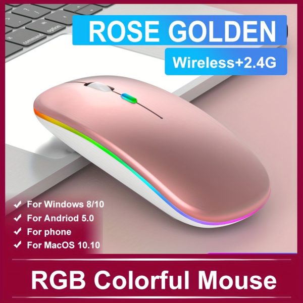 Rechargeable Wireless Mouse Computer Mouse Quiet Pause with Backlight RGB Mouse Suitable for Laptop PC for ipad - Image 5