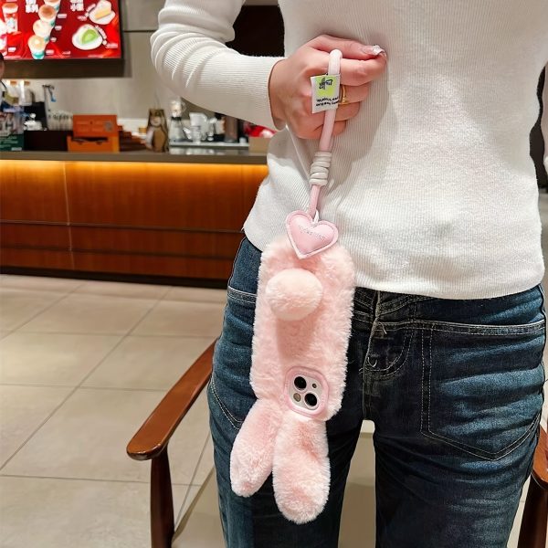 Autumn and Winter Warm Plush Cute Rabbit Mobile Phone Case with Hanging Rope Suitable for iPhone 16 15 14 13 12 11 Pro Max - Image 4