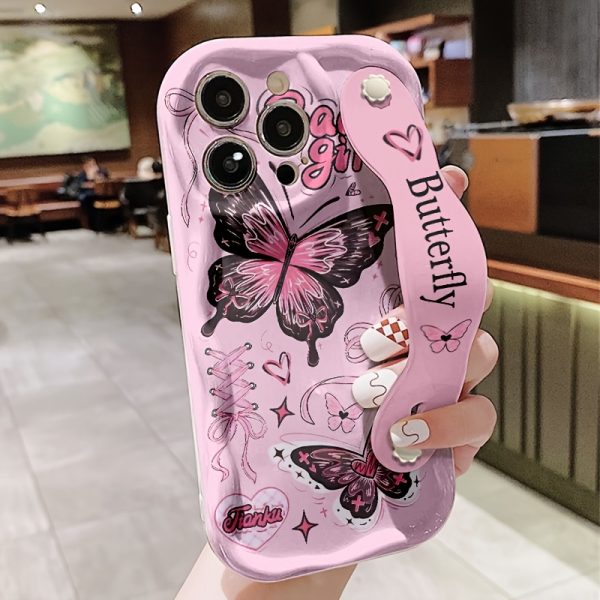One Cream Strap Pink Butterfly Print Phone Case for Apple Series 111213141516promax Series A05/A15/A25/A35/A55/S23/S24Ultra - Image 3