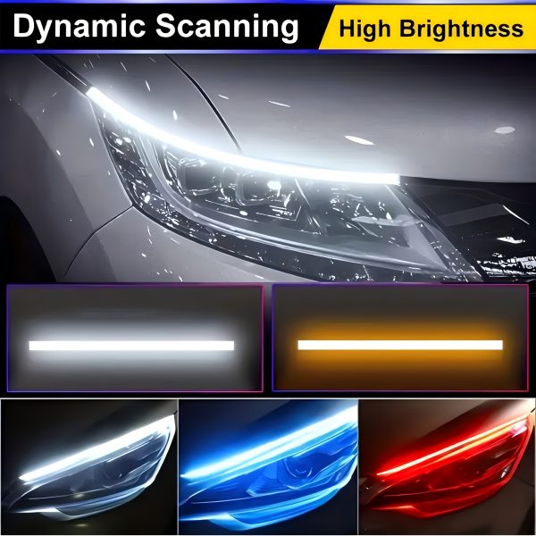 2pcs Automotive LED Decorative Light Strip Start Scan Atmosphere Light Car Grille Mesh Flow Light Flow Light with Dual Color Environment Light - Image 2
