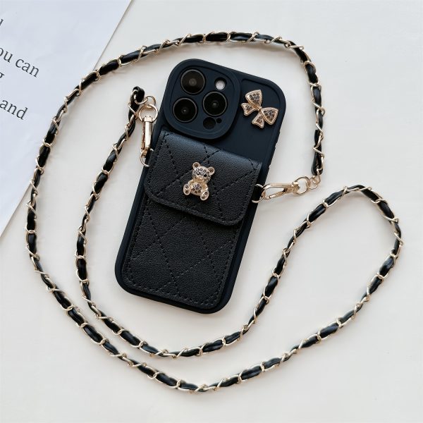 3D Cartoon Bear with Bowknot Mobile Phone Case, with Lanyard, Suitable for iPhone 16/15Promax/15/16plus/14 with Lanyard, Can be Carried Diagonally, 12/13promax Full Cover Soft Case 11 Protective Case Coin Wallet - Image 8