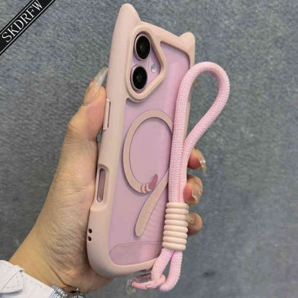 This Is a Cute, Minimalist, Japanese And Korean Style Phone Case Featuring 3D Cartoon Cat Ears And a Transparent Acrylic Design with a Magnetic Ring And a Cat Tail. It Comes with a Lanyard And Is Compatible with Iphone Models 16, 16 Plus, 16 Pro, 16 Pro Max, 16E, 15, 15 Pro, 15 Pro Max, 14, 14 Pro, 14 Pro Max, 13, 13 Pro, 13 Pro Max, 12, 12 Pro, 12 Pro Max, And 11. It Also Supports Wireless Charging. - Image 4