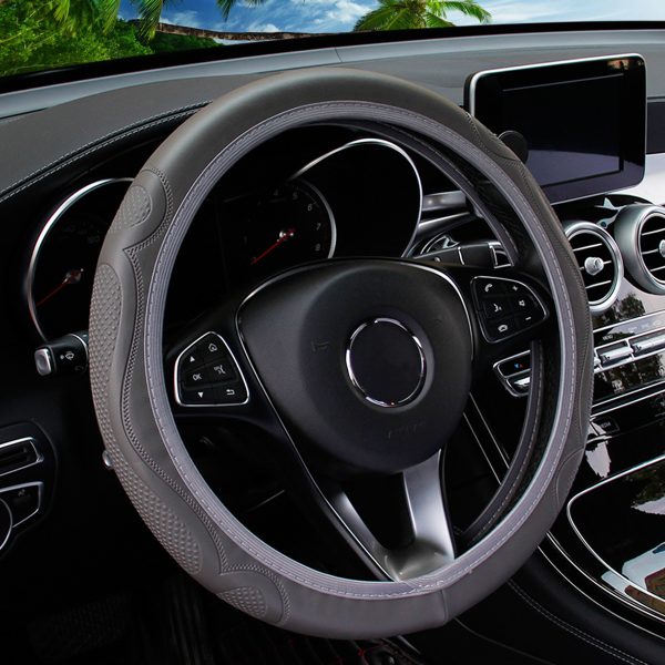 1pc Non-Slip Grip PU Leather Steering Wheel Cover for 36.83-38.1 cm Wheels - Textured Surface with Enhanced Control, Black with Red Stitching, Fit, Durable & Comfortable Design - Image 8