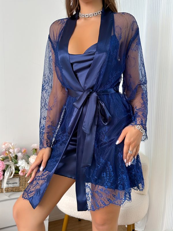 Valentine's Day Women's Lace Patchwork Comfortable Casual Sleepwear Set of 2 - Soft & Breathable Fabric - Perfect for Lounging & Sleeping - Ideal Gift for Her - Image 4