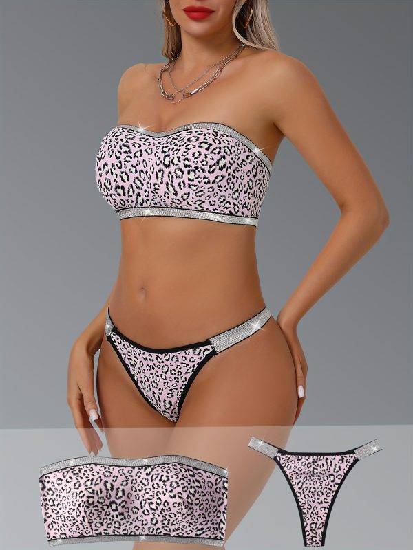 1 Set - Purple Leopard Print Comfortable Breathable Quick-Dry Women's Bra Set Cool Feel Seamless Sports Yoga Lingerie Set