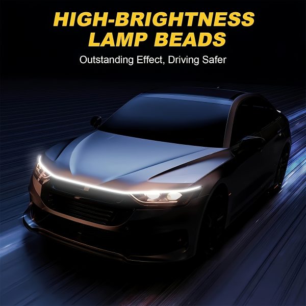 LED Car Hood Vent Light, 60-Inch Neon Accent Strip, Multicolor Startup Scanner Light Bar, 12V High Brightness Neon Lights, with Hard Wiring, for Various Models, Without Battery - Image 5