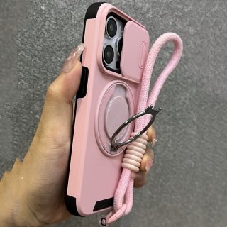 Wireless Charging Phone Case with a Sliding Window Ring Holder And Short Strap, Suitable for Iphone Models 16, 15, 14, 13, 12, And 11 Pro Max Plus, Featuring a Soft Silicone Back