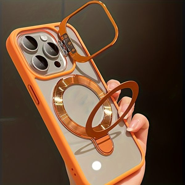 Metal Lens Dual Stand Transparent Magnetic Mobile Phone Case for iPhone 16 15 14 13 12 11 Pro Max Plus with Lens Protection Film - Image 2