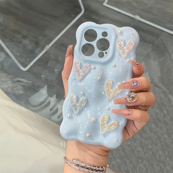 3D Laser Love Heart Cube Solid Color Wave Pattern Soft Phone Case for iPhone 16 15 13 Pro Max 11 12 14 Pro Max Luxury Glossy Shockproof Case - Image 8