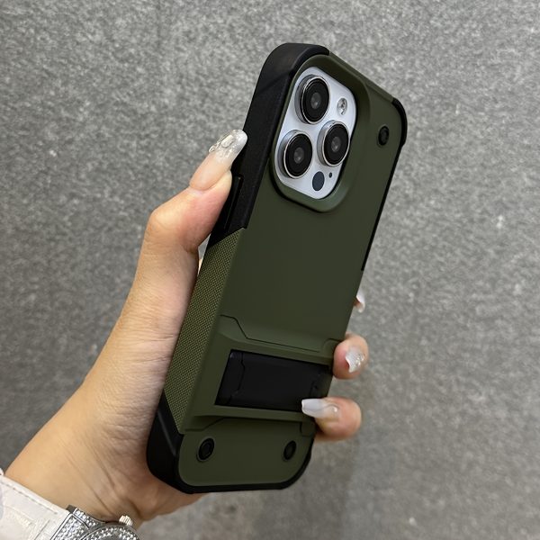 Luxury Hybrid PC Armor Phone Case Compatible with iPhone 16 15 14 13 12 11 Pro Max Plus Folding Stand Shockproof Protective Cover - Image 9