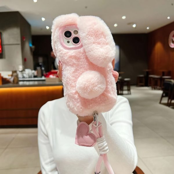 Autumn and Winter Warm Plush Cute Rabbit Mobile Phone Case with Hanging Rope Suitable for iPhone 16 15 14 13 12 11 Pro Max - Image 2