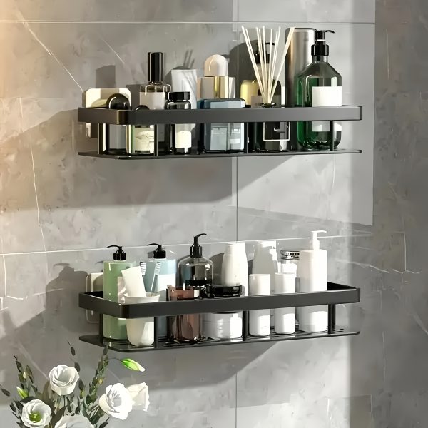 Wall-mounted Shower Rack, Large Capacity, No-drill Installation, Floating Shelf for Bathroom and Kitchen, Space-saving, Easy to Install, Used to Store Toiletries, Cosmetics and Miscellaneous Items - Image 2