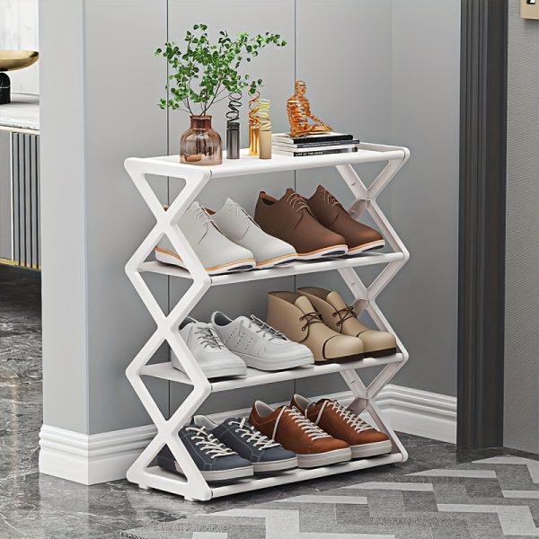 4-Tier Space-Saving Shoe Rack - Durable Plastic and Metal Design, Easy to Assemble, Ideal for Entryways, Bedrooms, and Dorms, Minimalist Style Shoe Storage Solution | Minimalist Shoe Organizer | Sturdy Structure, Shoe Storage Shelf - Image 2