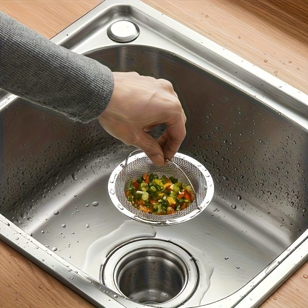 1pc of stainless steel sink filter with handle - rust-proof and mesh filter, suitable for kitchen and bathroom sinks, 201 stainless steel, prevents clogging easily without effort, perfect for draining vegetables and fruits, kitchen sink filter - Image 2