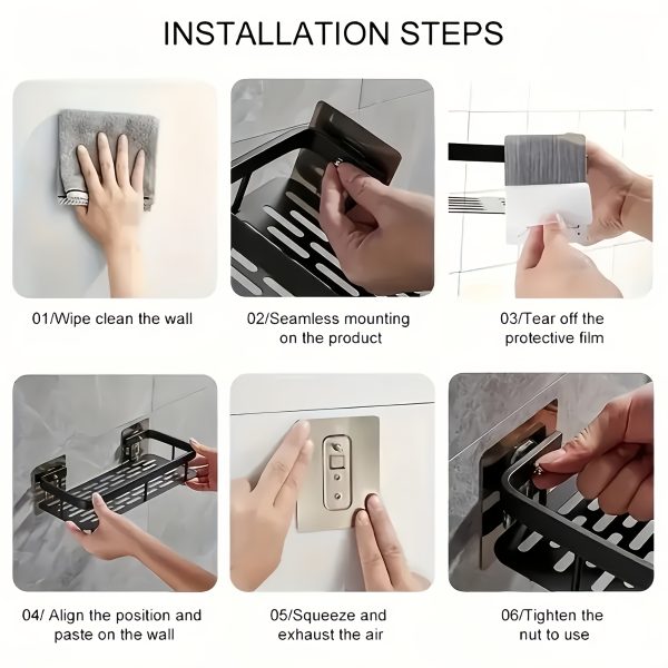 Wall-mounted Shower Rack, Large Capacity, No-drill Installation, Floating Shelf for Bathroom and Kitchen, Space-saving, Easy to Install, Used to Store Toiletries, Cosmetics and Miscellaneous Items - Image 9