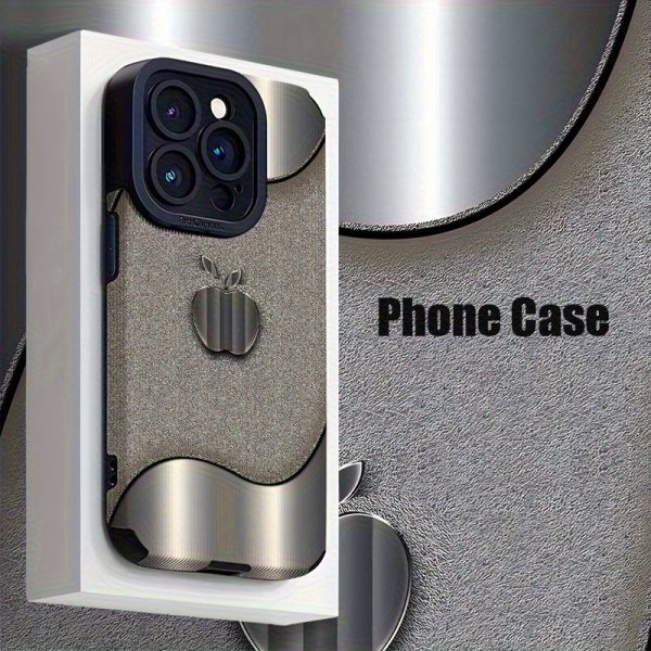 Shockproof metal texture apple logo design phone case, durable protective cover for iPhone 16, 15, 14, 13, 12, 11, XS, XR, X, 7, 8 Plus Pro Max Mini. Perfect gift for friends, family, boyfriend, or girlfriend on special occasions