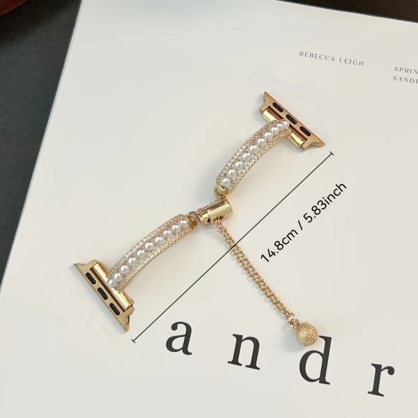 1 for apple Watch Women'S Gorgeous Fashion Luxury Adjustable Length Double Row Diamond Set Pearl Bracelet Strap Suitable for IWatch38/40/41/42/44/45/46/49mm Suitable for Apple Watch for apple Watch - Material: Alloy; Battery Properties: Without Battery; Material: Copper - Image 4