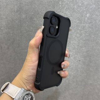 Luxury Matte Clear Four-Corner Light Beige-Feel Magnetic Phone Case for iPhone 16 15 14 13 12 11 Pro Max Plus Soft Silicone Back Cover