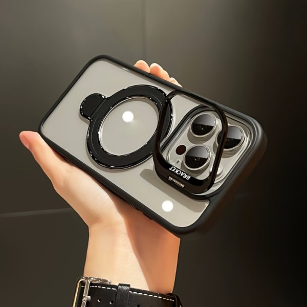 Metal Lens Dual Stand Transparent Magnetic Mobile Phone Case for iPhone 16 15 14 13 12 11 Pro Max Plus with Lens Protection Film - Image 6
