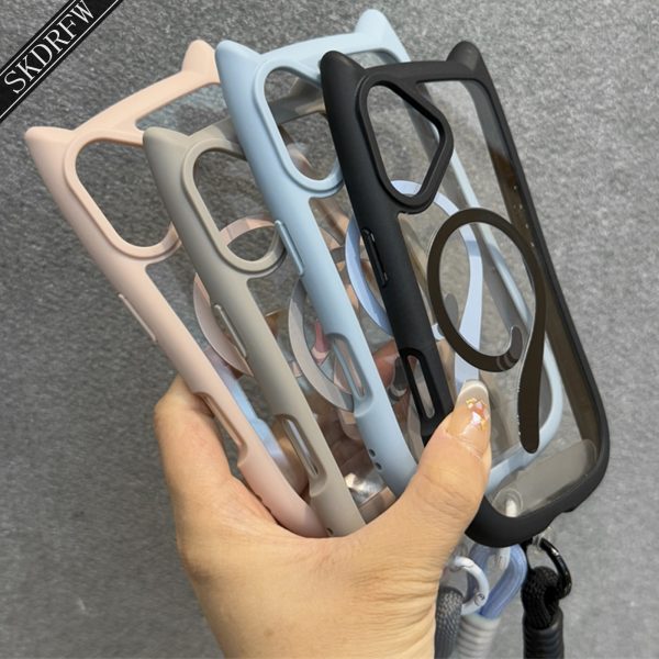 This Is a Cute, Minimalist, Japanese And Korean Style Phone Case Featuring 3D Cartoon Cat Ears And a Transparent Acrylic Design with a Magnetic Ring And a Cat Tail. It Comes with a Lanyard And Is Compatible with Iphone Models 16, 16 Plus, 16 Pro, 16 Pro Max, 16E, 15, 15 Pro, 15 Pro Max, 14, 14 Pro, 14 Pro Max, 13, 13 Pro, 13 Pro Max, 12, 12 Pro, 12 Pro Max, And 11. It Also Supports Wireless Charging. - Image 3