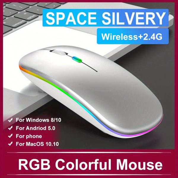 Rechargeable Wireless Mouse Computer Mouse Quiet Pause with Backlight RGB Mouse Suitable for Laptop PC for ipad - Image 9