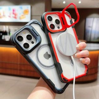 for iPhone 16/15/14/13/Pro Max/Pro/Plus Mobile Phone Case [Supports Wireless Magnetic Charging]+[Camera Lens Holder]+[Four Corners Thickened Anti-fall], Anti-fall, Anti-shock, Transparent Anti-shock Luxury Business Mobile Phone Case Protective Shell