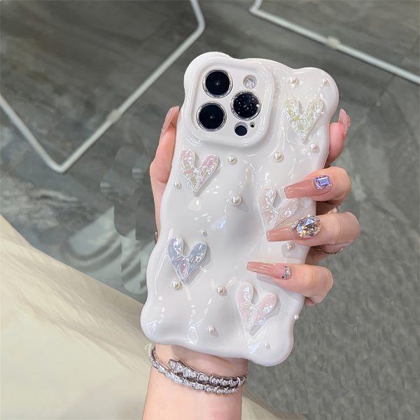 3D Laser Love Heart Cube Solid Color Wave Pattern Soft Phone Case for iPhone 16 15 13 Pro Max 11 12 14 Pro Max Luxury Glossy Shockproof Case - Image 6