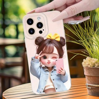 Simple Creative Cute Girl Selfie Pattern Trendy Hot Selling Transparent Mobile Phone Case for iPhone 16E/16/16PRO/16PLUS/16PM/15/15PLUS/15PRO/15PROMAX/14/14PLUS/14PRO/14PROMAX/13/13mini/13PRO/13PROMAX/12/12mini/11/Plus/Pro/Max/7/8/SE/XS/XS MAX/7P/8P Birthday gift, surprise gift for friends, family, girlfriend, boyfriend, Youngsters
