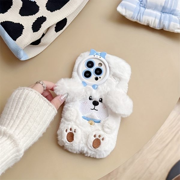 3D Plush Embroidered White Puppy Phone Case, Suitable for Apple 16/15 Pro Max/15 Pro/15/15Plus/14 Pro Max/14 Pro/14Plus/14/13 Pro Max/13 Pro/13 /12 Pro Max/12 Pro/12/11Pro Max/11 Plush Phone Case - Image 5