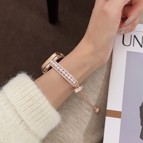 1 for apple Watch Women'S Gorgeous Fashion Luxury Adjustable Length Double Row Diamond Set Pearl Bracelet Strap Suitable for IWatch38/40/41/42/44/45/46/49mm Suitable for Apple Watch for apple Watch - Material: Alloy; Battery Properties: Without Battery; Material: Copper - Image 8