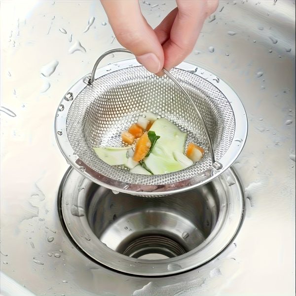 1pc of stainless steel sink filter with handle - rust-proof and mesh filter, suitable for kitchen and bathroom sinks, 201 stainless steel, prevents clogging easily without effort, perfect for draining vegetables and fruits, kitchen sink filter - Image 9