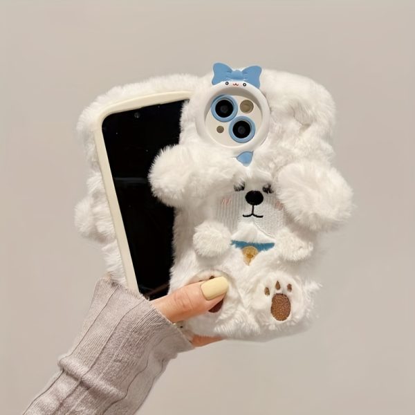3D Plush Embroidered White Puppy Phone Case, Suitable for Apple 16/15 Pro Max/15 Pro/15/15Plus/14 Pro Max/14 Pro/14Plus/14/13 Pro Max/13 Pro/13 /12 Pro Max/12 Pro/12/11Pro Max/11 Plush Phone Case - Image 2
