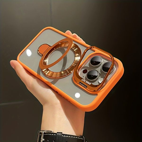 Metal Lens Dual Stand Transparent Magnetic Mobile Phone Case for iPhone 16 15 14 13 12 11 Pro Max Plus with Lens Protection Film - Image 3
