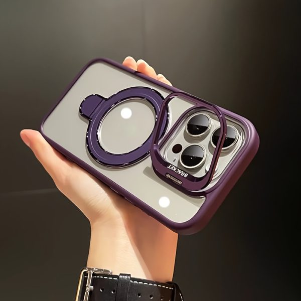 Metal Lens Dual Stand Transparent Magnetic Mobile Phone Case for iPhone 16 15 14 13 12 11 Pro Max Plus with Lens Protection Film - Image 13