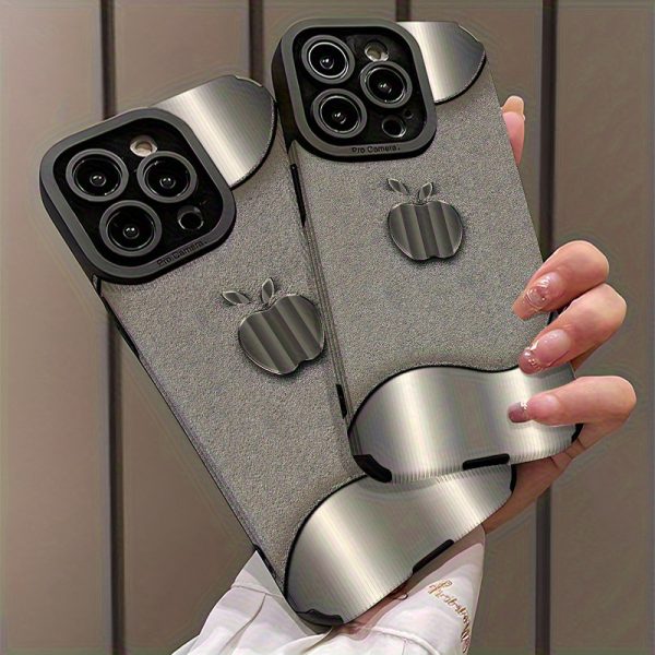 Shockproof metal texture apple logo design phone case, durable protective cover for iPhone 16, 15, 14, 13, 12, 11, XS, XR, X, 7, 8 Plus Pro Max Mini. Perfect gift for friends, family, boyfriend, or girlfriend on special occasions - Image 5