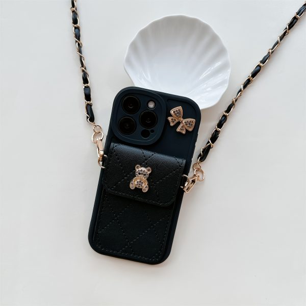 3D Cartoon Bear with Bowknot Mobile Phone Case, with Lanyard, Suitable for iPhone 16/15Promax/15/16plus/14 with Lanyard, Can be Carried Diagonally, 12/13promax Full Cover Soft Case 11 Protective Case Coin Wallet - Image 5