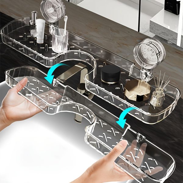 No-Drill Suction Cup Wall-Mounted Bathroom Shelf Organizer - Multi-Compartment Chrome Plastic Sink Countertop Storage for Toiletries, Toothbrushes & Bottles, Space-Saving Modern Design for Bathroom Vanity & Makeup Station, Bathroom Organizer, Shelves - Image 11