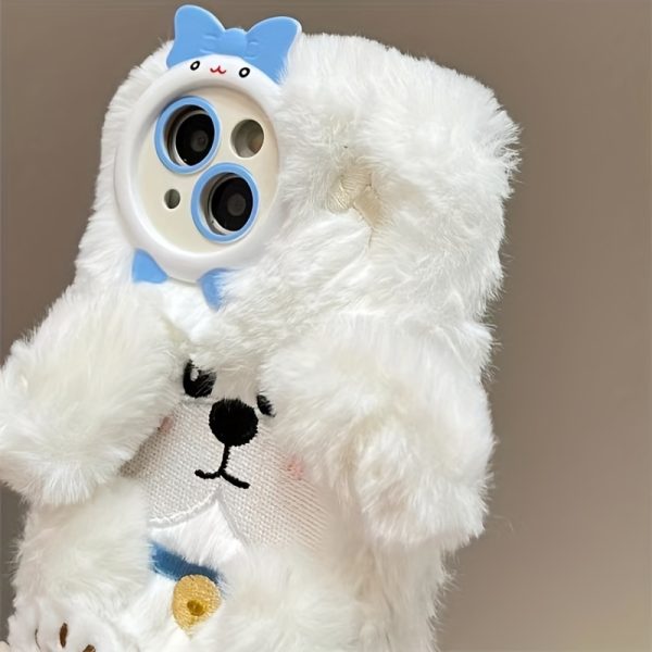 3D Plush Embroidered White Puppy Phone Case, Suitable for Apple 16/15 Pro Max/15 Pro/15/15Plus/14 Pro Max/14 Pro/14Plus/14/13 Pro Max/13 Pro/13 /12 Pro Max/12 Pro/12/11Pro Max/11 Plush Phone Case - Image 4