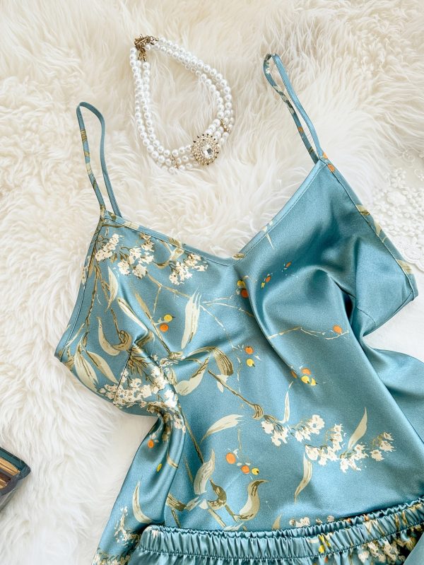 Women's V-Neck Printed Comfortable Camisole Shorts and Pants Pajama Set 3pcs - Image 6