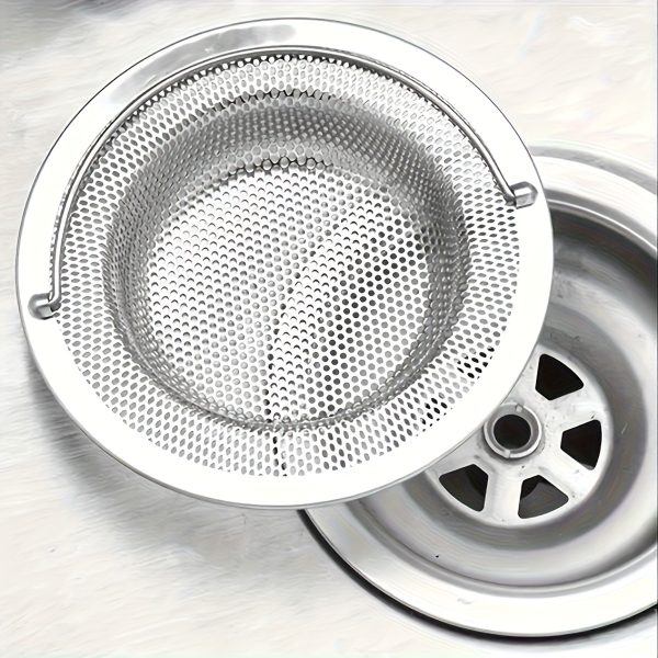 1pc of stainless steel sink filter with handle - rust-proof and mesh filter, suitable for kitchen and bathroom sinks, 201 stainless steel, prevents clogging easily without effort, perfect for draining vegetables and fruits, kitchen sink filter