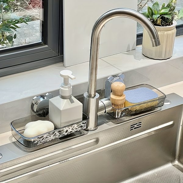 No-Drill Suction Cup Wall-Mounted Bathroom Shelf Organizer - Multi-Compartment Chrome Plastic Sink Countertop Storage for Toiletries, Toothbrushes & Bottles, Space-Saving Modern Design for Bathroom Vanity & Makeup Station, Bathroom Organizer, Shelves - Image 8