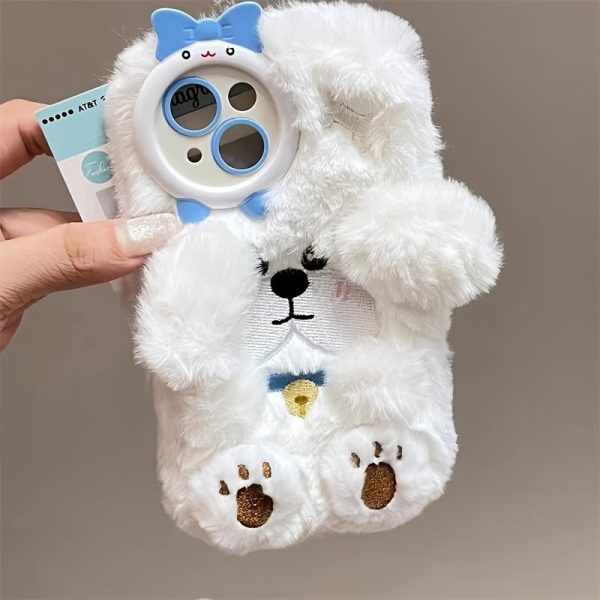 3D Plush Embroidered White Puppy Phone Case, Suitable for Apple 16/15 Pro Max/15 Pro/15/15Plus/14 Pro Max/14 Pro/14Plus/14/13 Pro Max/13 Pro/13 /12 Pro Max/12 Pro/12/11Pro Max/11 Plush Phone Case - Image 3
