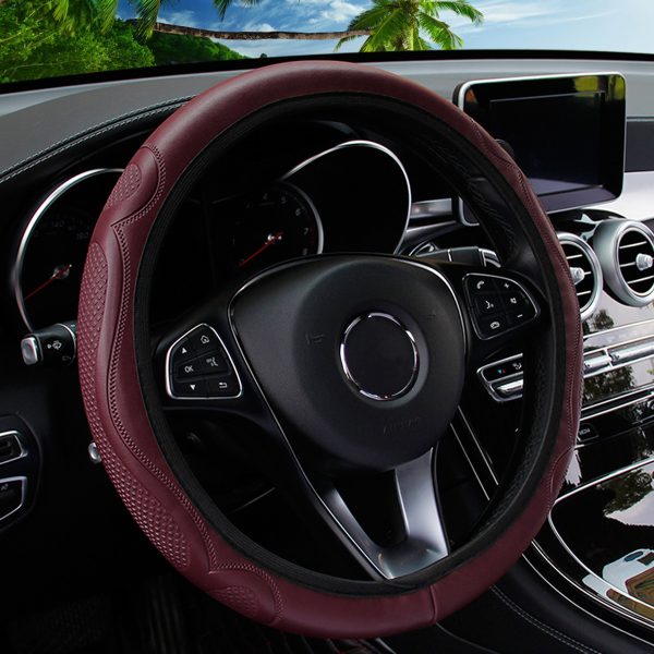 1pc Non-Slip Grip PU Leather Steering Wheel Cover for 36.83-38.1 cm Wheels - Textured Surface with Enhanced Control, Black with Red Stitching, Fit, Durable & Comfortable Design - Image 7