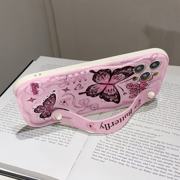 One Cream Strap Pink Butterfly Print Phone Case for Apple Series 111213141516promax Series A05/A15/A25/A35/A55/S23/S24Ultra - Image 7