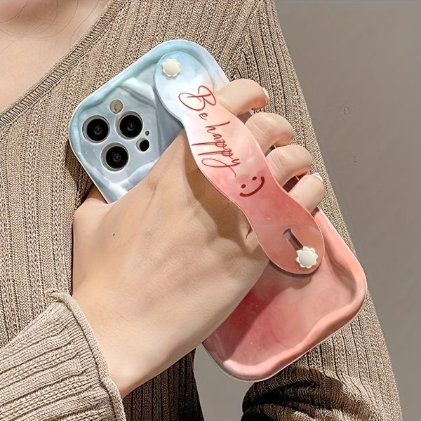 Blue Pink joyful Face White Cream Shell, Wrist Strap Holder Phone Case Simple Design, Shockproof Protection Perfect Choice for Spring and Summer Suitable for 16/16 Plus/16 Pro/16 Pro Max/15/15 Plus/15 Pro/15 Pro Max/14/14 Plus/14 Pro/14 Pro Max, 13/13 Pro/13 Pro Max, 12/12 Pro/12 Pro Max, 11/11 Pro Max - Image 4
