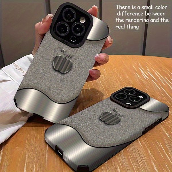 Shockproof metal texture apple logo design phone case, durable protective cover for iPhone 16, 15, 14, 13, 12, 11, XS, XR, X, 7, 8 Plus Pro Max Mini. Perfect gift for friends, family, boyfriend, or girlfriend on special occasions - Image 2