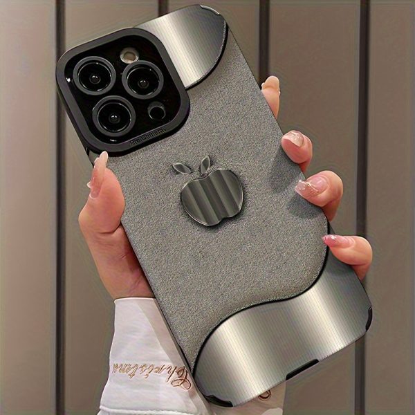 Shockproof metal texture apple logo design phone case, durable protective cover for iPhone 16, 15, 14, 13, 12, 11, XS, XR, X, 7, 8 Plus Pro Max Mini. Perfect gift for friends, family, boyfriend, or girlfriend on special occasions - Image 4