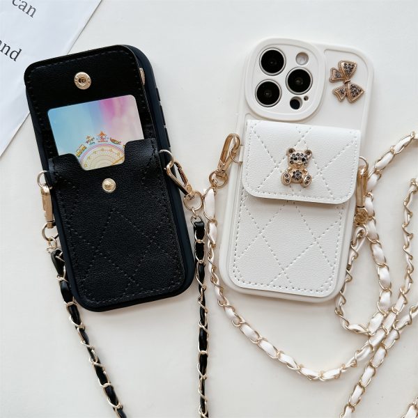 3D Cartoon Bear with Bowknot Mobile Phone Case, with Lanyard, Suitable for iPhone 16/15Promax/15/16plus/14 with Lanyard, Can be Carried Diagonally, 12/13promax Full Cover Soft Case 11 Protective Case Coin Wallet - Image 9