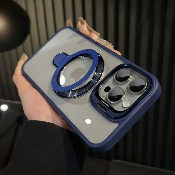 Metal Lens Dual Stand Transparent Magnetic Mobile Phone Case for iPhone 16 15 14 13 12 11 Pro Max Plus with Lens Protection Film - Image 12