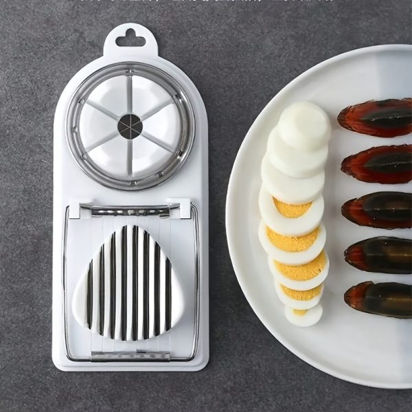 2-in-1 Multifunctional Egg Slicer and Wedger Set, Manual Egg Cutter with Stainless Steel Wires, Durable Plastic Base, Kitchen Gadget for Hard Boiled Eggs - Slices, Wedges & Dices - Pack of 1 - Image 3